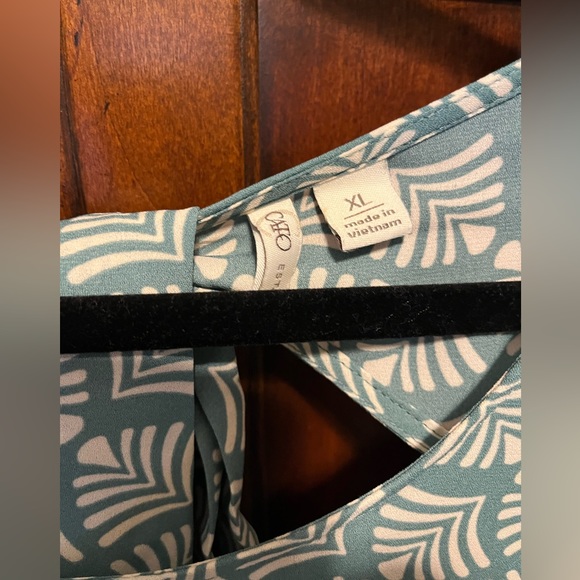 Cato size XL teal green/ beige print top with bow detail on back - Picture 3 of 4